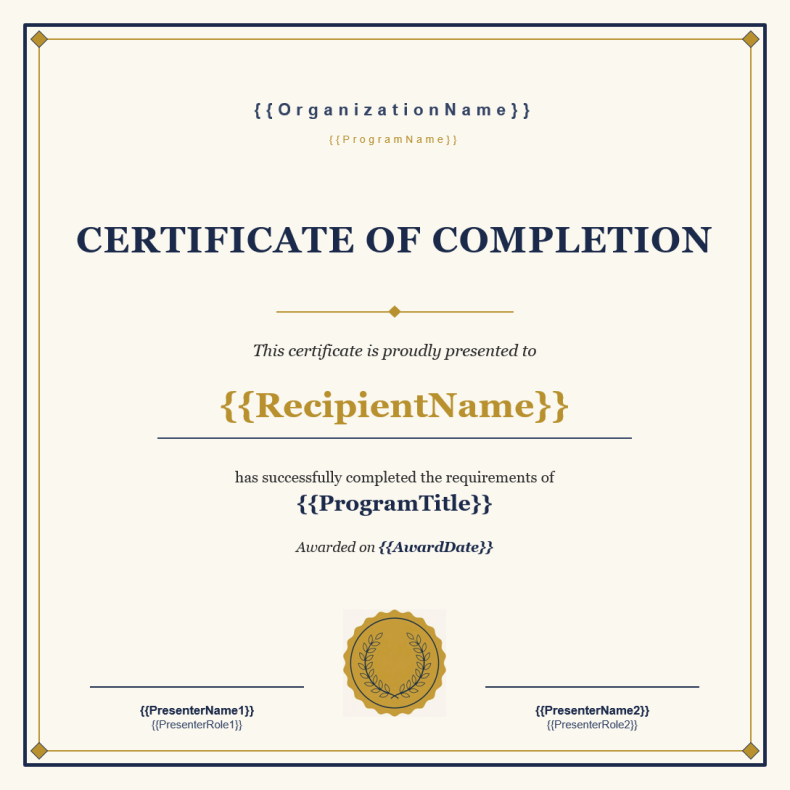Certificate template document